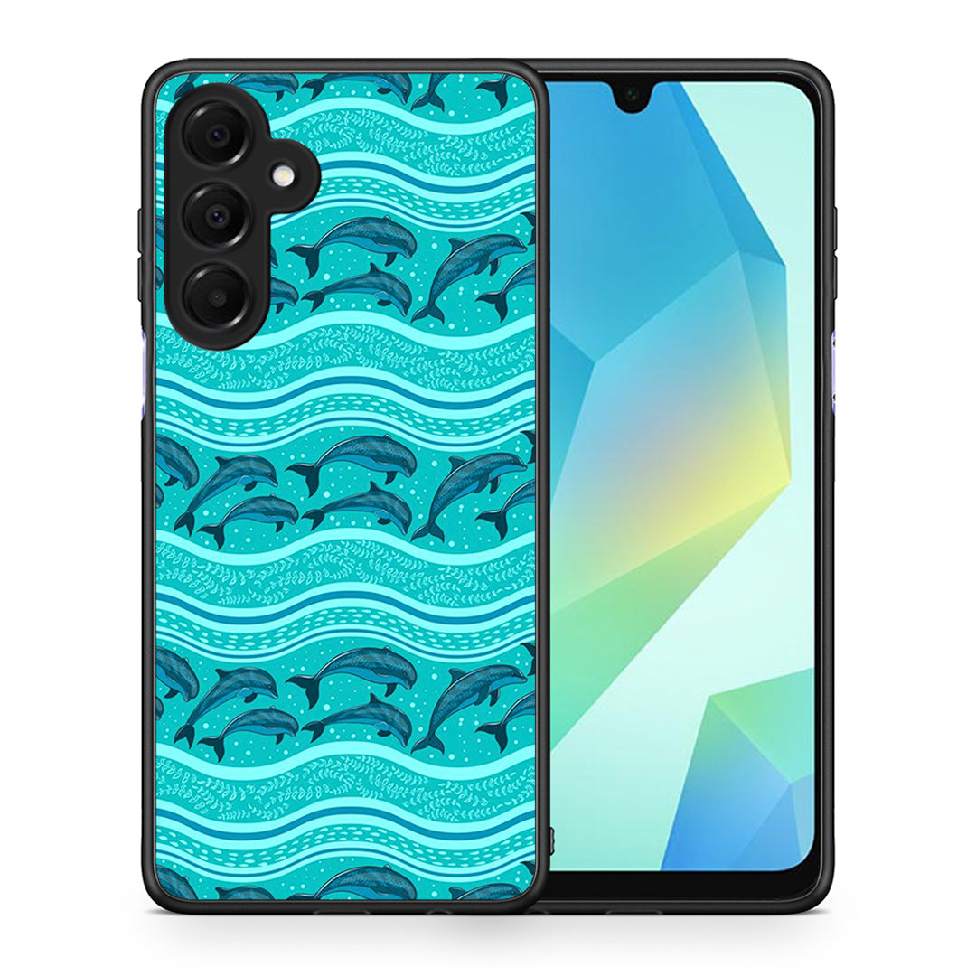 Θήκη Samsung Galaxy A16 4G / 5G Swimming Dolphins από τη Smartfits με σχέδιο στο πίσω μέρος και μαύρο περίβλημα | Samsung Galaxy A16 4G / 5G Swimming Dolphins case with colorful back and black bezels