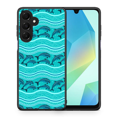 Θήκη Samsung Galaxy A16 4G / 5G Swimming Dolphins από τη Smartfits με σχέδιο στο πίσω μέρος και μαύρο περίβλημα | Samsung Galaxy A16 4G / 5G Swimming Dolphins case with colorful back and black bezels