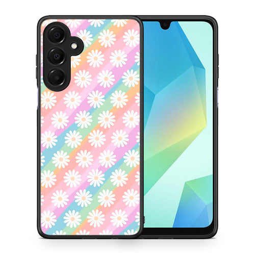 Θήκη Samsung Galaxy A16 4G / 5G White Daisies από τη Smartfits με σχέδιο στο πίσω μέρος και μαύρο περίβλημα | Samsung Galaxy A16 4G / 5G White Daisies case with colorful back and black bezels