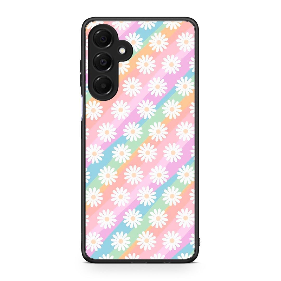 Samsung Galaxy A16 4G / 5G White Daisies θήκη από τη Smartfits με σχέδιο στο πίσω μέρος και μαύρο περίβλημα | Smartphone case with colorful back and black bezels by Smartfits