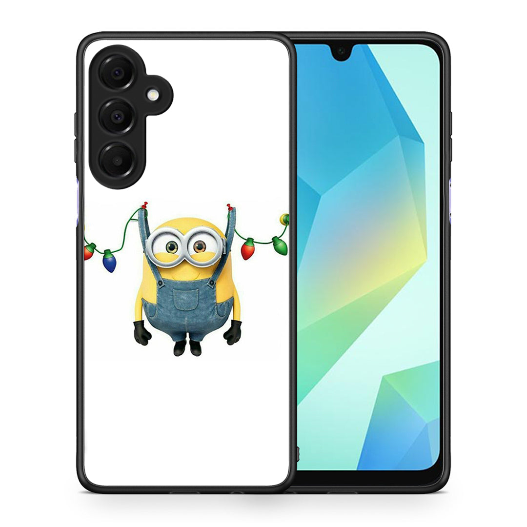 Θήκη Samsung Galaxy A16 4G / 5G Xmas Minion Lights από τη Smartfits με σχέδιο στο πίσω μέρος και μαύρο περίβλημα | Samsung Galaxy A16 4G / 5G Xmas Minion Lights case with colorful back and black bezels