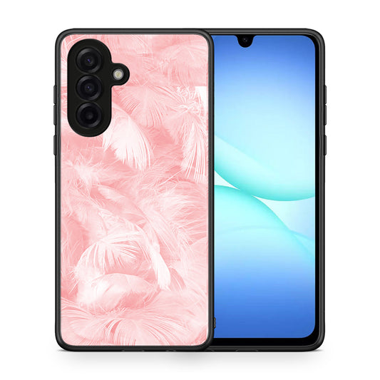 Θήκη Samsung Galaxy A17 4G Pink Feather Boho από τη Smartfits με σχέδιο στο πίσω μέρος και μαύρο περίβλημα | Samsung Galaxy A17 4G Pink Feather Boho case with colorful back and black bezels
