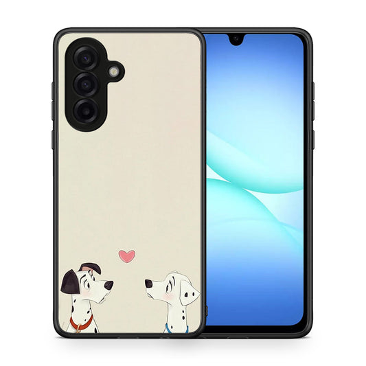 Θήκη Samsung Galaxy A17 4G Dalmatians Love από τη Smartfits με σχέδιο στο πίσω μέρος και μαύρο περίβλημα | Samsung Galaxy A17 4G Dalmatians Love case with colorful back and black bezels
