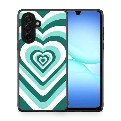 Θήκη Samsung Galaxy A17 4G Green Hearts από τη Smartfits με σχέδιο στο πίσω μέρος και μαύρο περίβλημα | Samsung Galaxy A17 4G Green Hearts case with colorful back and black bezels