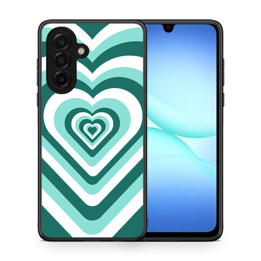 Θήκη Samsung Galaxy A17 4G Green Hearts από τη Smartfits με σχέδιο στο πίσω μέρος και μαύρο περίβλημα | Samsung Galaxy A17 4G Green Hearts case with colorful back and black bezels