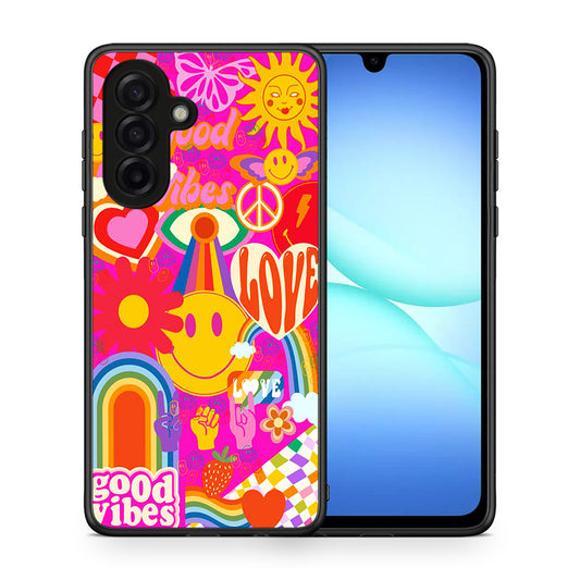Θήκη Samsung Galaxy A17 4G Hippie Love από τη Smartfits με σχέδιο στο πίσω μέρος και μαύρο περίβλημα | Samsung Galaxy A17 4G Hippie Love case with colorful back and black bezels