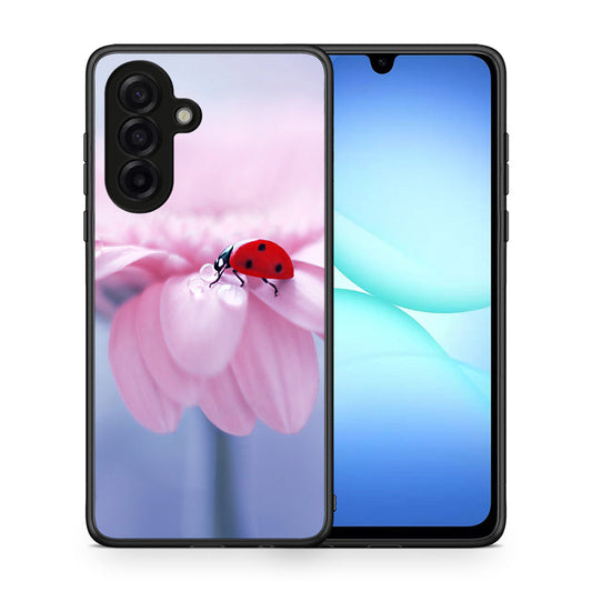 Θήκη Samsung Galaxy A17 4G Ladybug Flower από τη Smartfits με σχέδιο στο πίσω μέρος και μαύρο περίβλημα | Samsung Galaxy A17 4G Ladybug Flower case with colorful back and black bezels