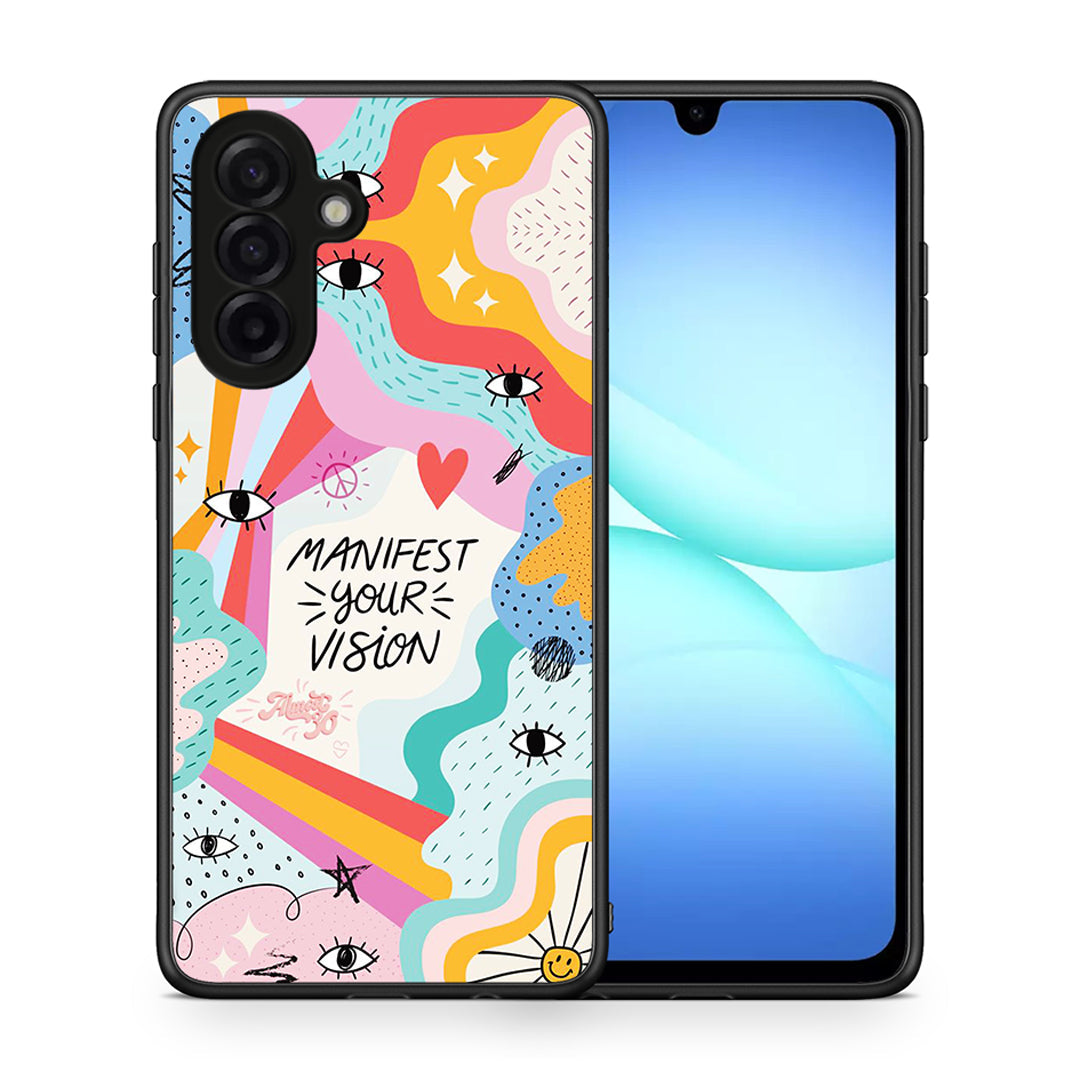 Θήκη Samsung Galaxy A17 4G Manifest Your Vision από τη Smartfits με σχέδιο στο πίσω μέρος και μαύρο περίβλημα | Samsung Galaxy A17 4G Manifest Your Vision case with colorful back and black bezels