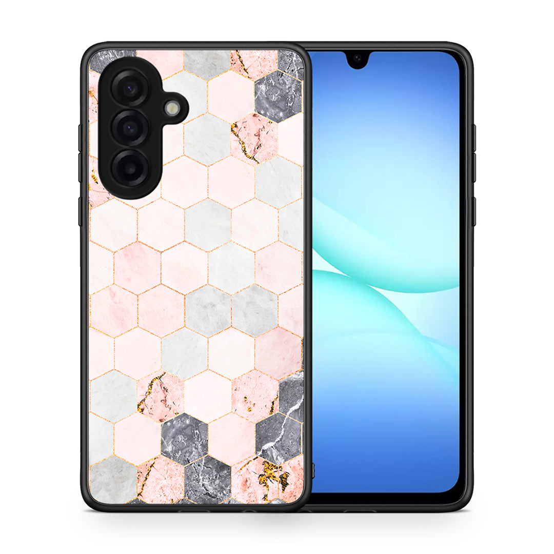 Θήκη Samsung Galaxy A17 4G Hexagon Pink Marble από τη Smartfits με σχέδιο στο πίσω μέρος και μαύρο περίβλημα | Samsung Galaxy A17 4G Hexagon Pink Marble case with colorful back and black bezels