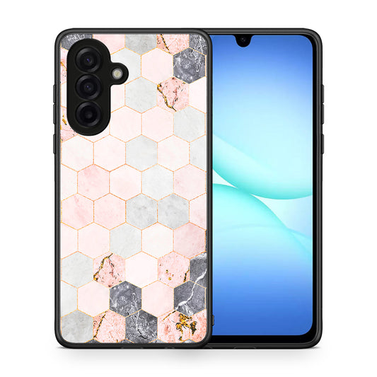 Θήκη Samsung Galaxy A17 4G Hexagon Pink Marble από τη Smartfits με σχέδιο στο πίσω μέρος και μαύρο περίβλημα | Samsung Galaxy A17 4G Hexagon Pink Marble case with colorful back and black bezels