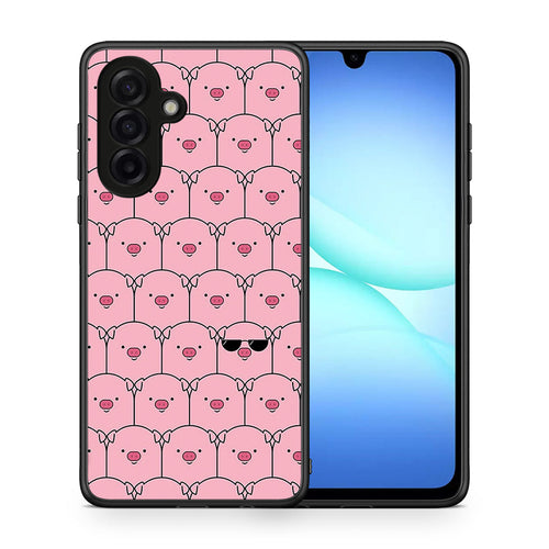Θήκη Samsung Galaxy A17 4G Pig Glasses από τη Smartfits με σχέδιο στο πίσω μέρος και μαύρο περίβλημα | Samsung Galaxy A17 4G Pig Glasses case with colorful back and black bezels