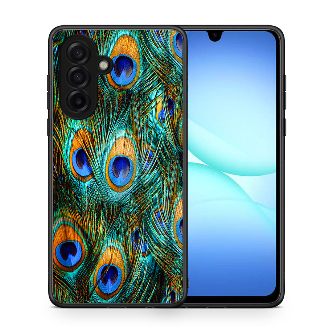 Θήκη Samsung Galaxy A17 4G Real Peacock Feathers από τη Smartfits με σχέδιο στο πίσω μέρος και μαύρο περίβλημα | Samsung Galaxy A17 4G Real Peacock Feathers case with colorful back and black bezels