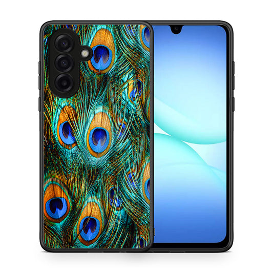 Θήκη Samsung Galaxy A17 4G Real Peacock Feathers από τη Smartfits με σχέδιο στο πίσω μέρος και μαύρο περίβλημα | Samsung Galaxy A17 4G Real Peacock Feathers case with colorful back and black bezels