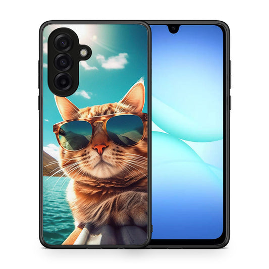 Θήκη Samsung Galaxy A17 4G Summer Cat από τη Smartfits με σχέδιο στο πίσω μέρος και μαύρο περίβλημα | Samsung Galaxy A17 4G Summer Cat case with colorful back and black bezels