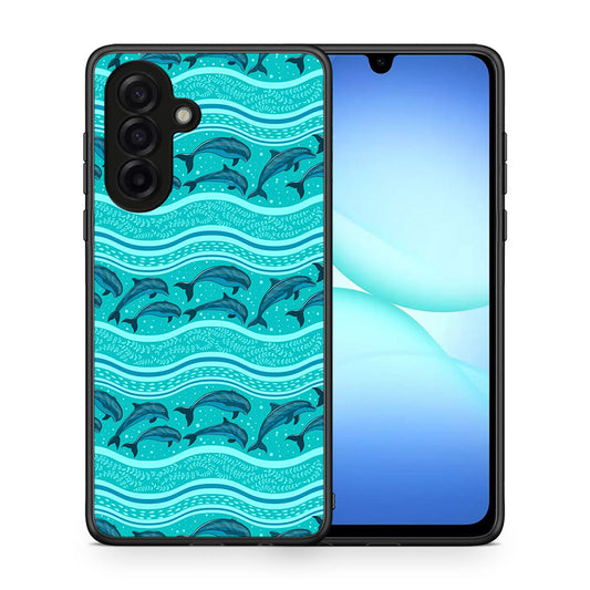Θήκη Samsung Galaxy A17 4G Swimming Dolphins από τη Smartfits με σχέδιο στο πίσω μέρος και μαύρο περίβλημα | Samsung Galaxy A17 4G Swimming Dolphins case with colorful back and black bezels