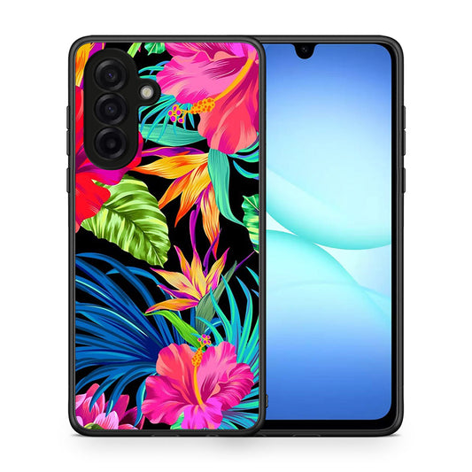 Θήκη Samsung Galaxy A17 4G Tropical Flowers από τη Smartfits με σχέδιο στο πίσω μέρος και μαύρο περίβλημα | Samsung Galaxy A17 4G Tropical Flowers case with colorful back and black bezels