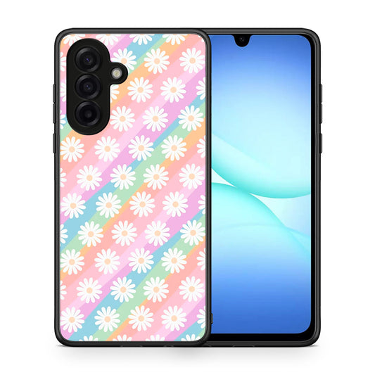 Θήκη Samsung Galaxy A17 4G White Daisies από τη Smartfits με σχέδιο στο πίσω μέρος και μαύρο περίβλημα | Samsung Galaxy A17 4G White Daisies case with colorful back and black bezels