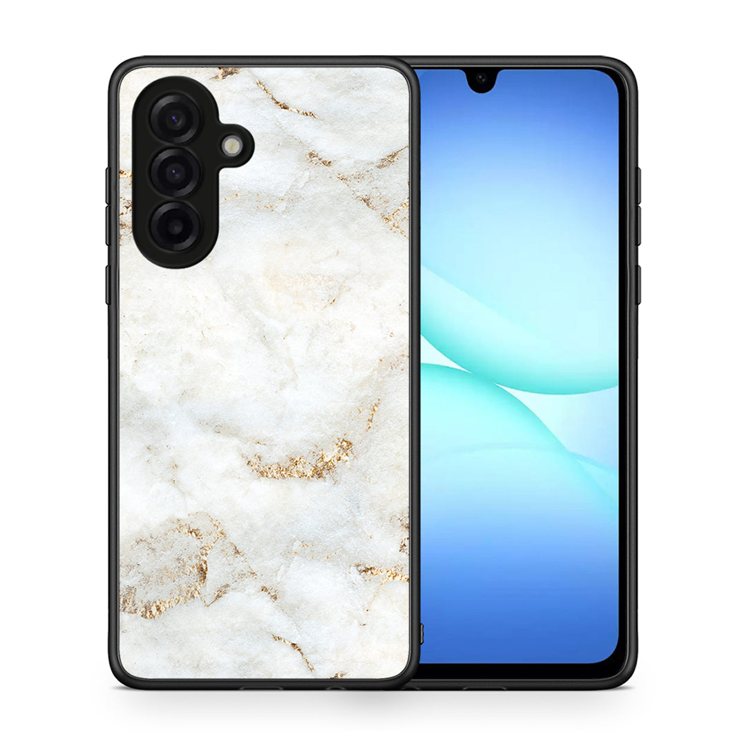 Θήκη Samsung Galaxy A17 4G White Gold Marble από τη Smartfits με σχέδιο στο πίσω μέρος και μαύρο περίβλημα | Samsung Galaxy A17 4G White Gold Marble case with colorful back and black bezels