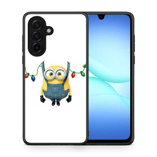 Θήκη Samsung Galaxy A17 4G Xmas Minion Lights από τη Smartfits με σχέδιο στο πίσω μέρος και μαύρο περίβλημα | Samsung Galaxy A17 4G Xmas Minion Lights case with colorful back and black bezels