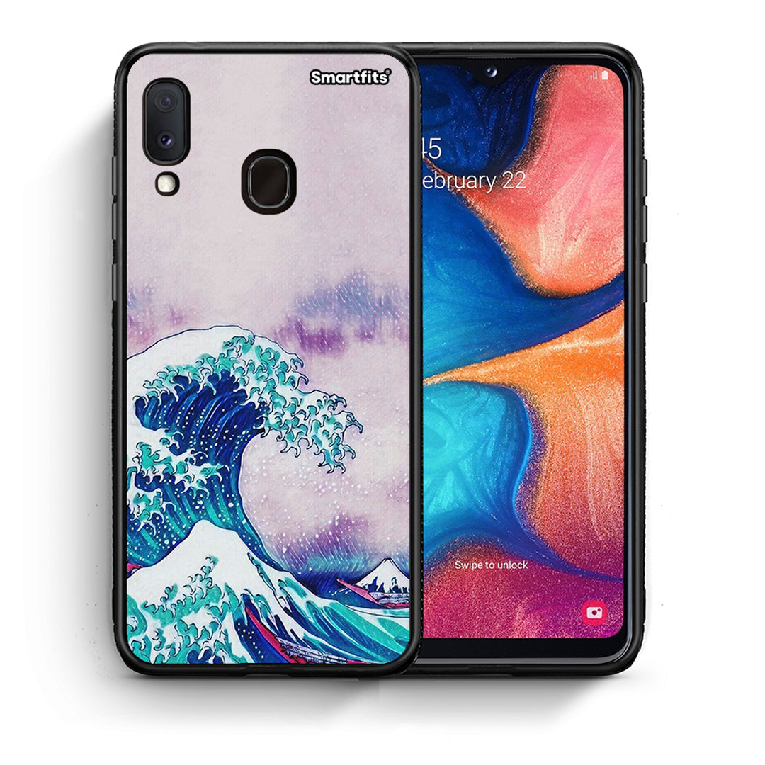 Θήκη Samsung A20e Blue Waves από τη Smartfits με σχέδιο στο πίσω μέρος και μαύρο περίβλημα | Samsung A20e Blue Waves case with colorful back and black bezels