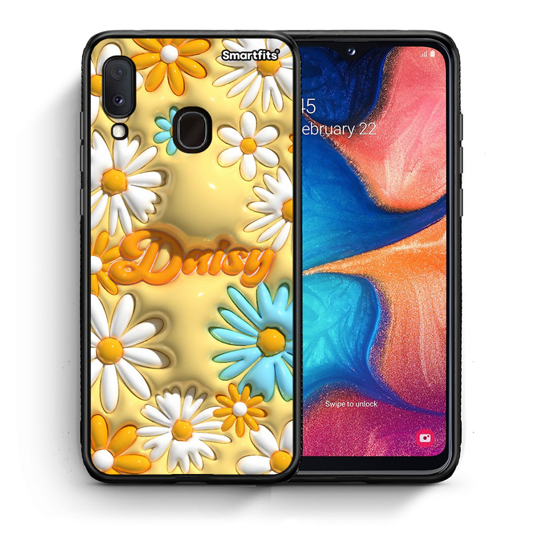 Θήκη Samsung Galaxy A30 Bubble Daisies από τη Smartfits με σχέδιο στο πίσω μέρος και μαύρο περίβλημα | Samsung Galaxy A30 Bubble Daisies case with colorful back and black bezels