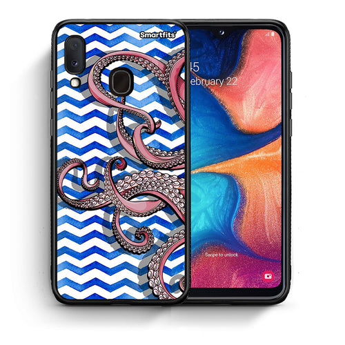 Θήκη Samsung A20e Chevron Devilfish από τη Smartfits με σχέδιο στο πίσω μέρος και μαύρο περίβλημα | Samsung A20e Chevron Devilfish case with colorful back and black bezels