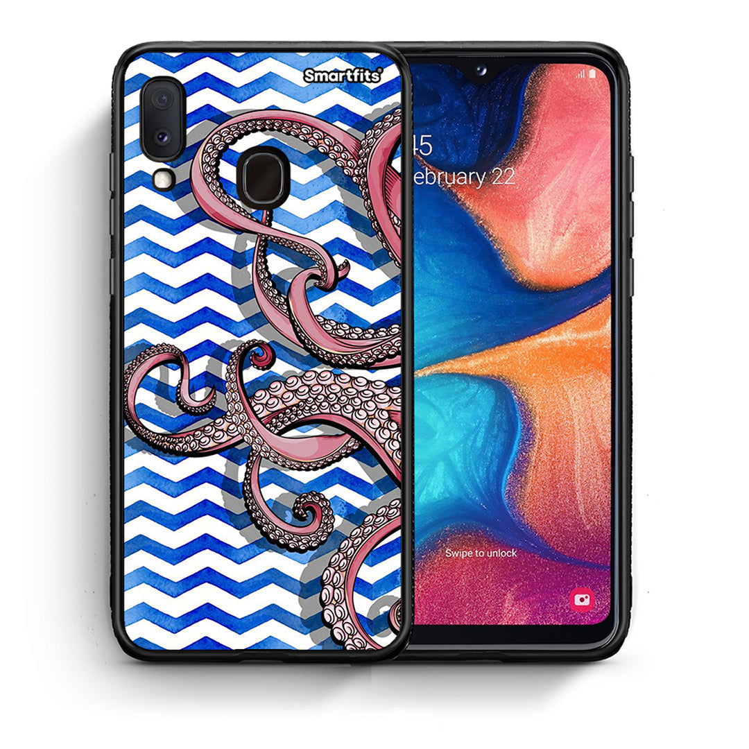 Θήκη Samsung A20e Chevron Devilfish από τη Smartfits με σχέδιο στο πίσω μέρος και μαύρο περίβλημα | Samsung A20e Chevron Devilfish case with colorful back and black bezels