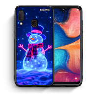 Thumbnail for Θήκη Samsung Galaxy A30 Christmas Neon Snowman από τη Smartfits με σχέδιο στο πίσω μέρος και μαύρο περίβλημα | Samsung Galaxy A30 Christmas Neon Snowman case with colorful back and black bezels