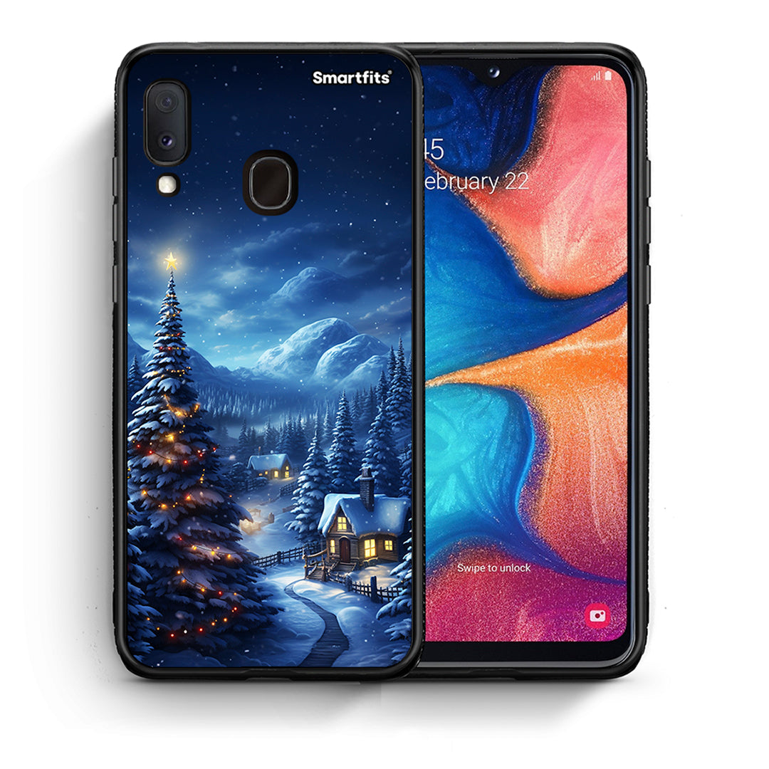 Θήκη Samsung Galaxy M20 Christmas Scenery από τη Smartfits με σχέδιο στο πίσω μέρος και μαύρο περίβλημα | Samsung Galaxy M20 Christmas Scenery case with colorful back and black bezels