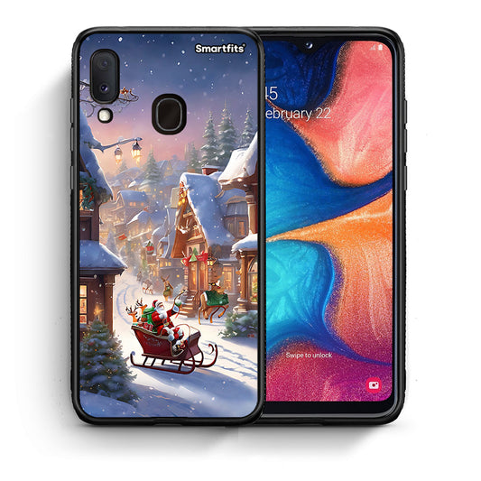 Θήκη Samsung A20e Christmas Snow από τη Smartfits με σχέδιο στο πίσω μέρος και μαύρο περίβλημα | Samsung A20e Christmas Snow case with colorful back and black bezels