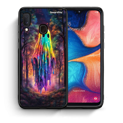Θήκη Samsung Galaxy A30 Halloween Ghost από τη Smartfits με σχέδιο στο πίσω μέρος και μαύρο περίβλημα | Samsung Galaxy A30 Halloween Ghost case with colorful back and black bezels