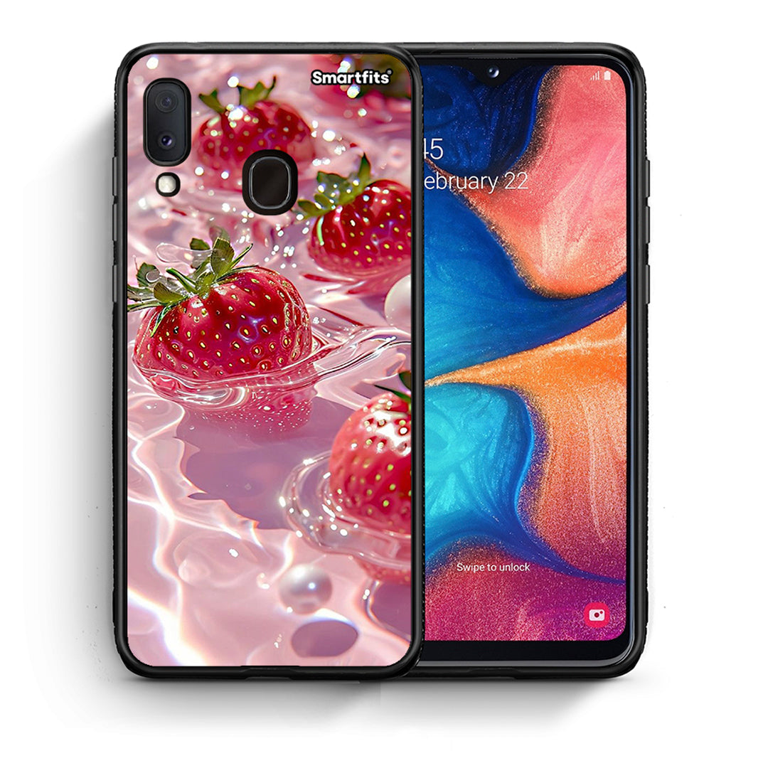 Θήκη Samsung Galaxy A30 Juicy Strawberries από τη Smartfits με σχέδιο στο πίσω μέρος και μαύρο περίβλημα | Samsung Galaxy A30 Juicy Strawberries case with colorful back and black bezels