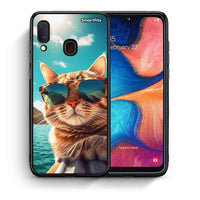 Thumbnail for Θήκη Samsung Galaxy M20 Summer Cat από τη Smartfits με σχέδιο στο πίσω μέρος και μαύρο περίβλημα | Samsung Galaxy M20 Summer Cat case with colorful back and black bezels