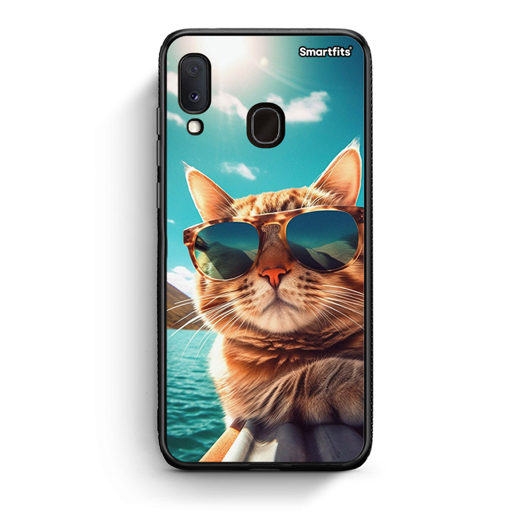 Samsung A20e Summer Cat θήκη από τη Smartfits με σχέδιο στο πίσω μέρος και μαύρο περίβλημα | Smartphone case with colorful back and black bezels by Smartfits