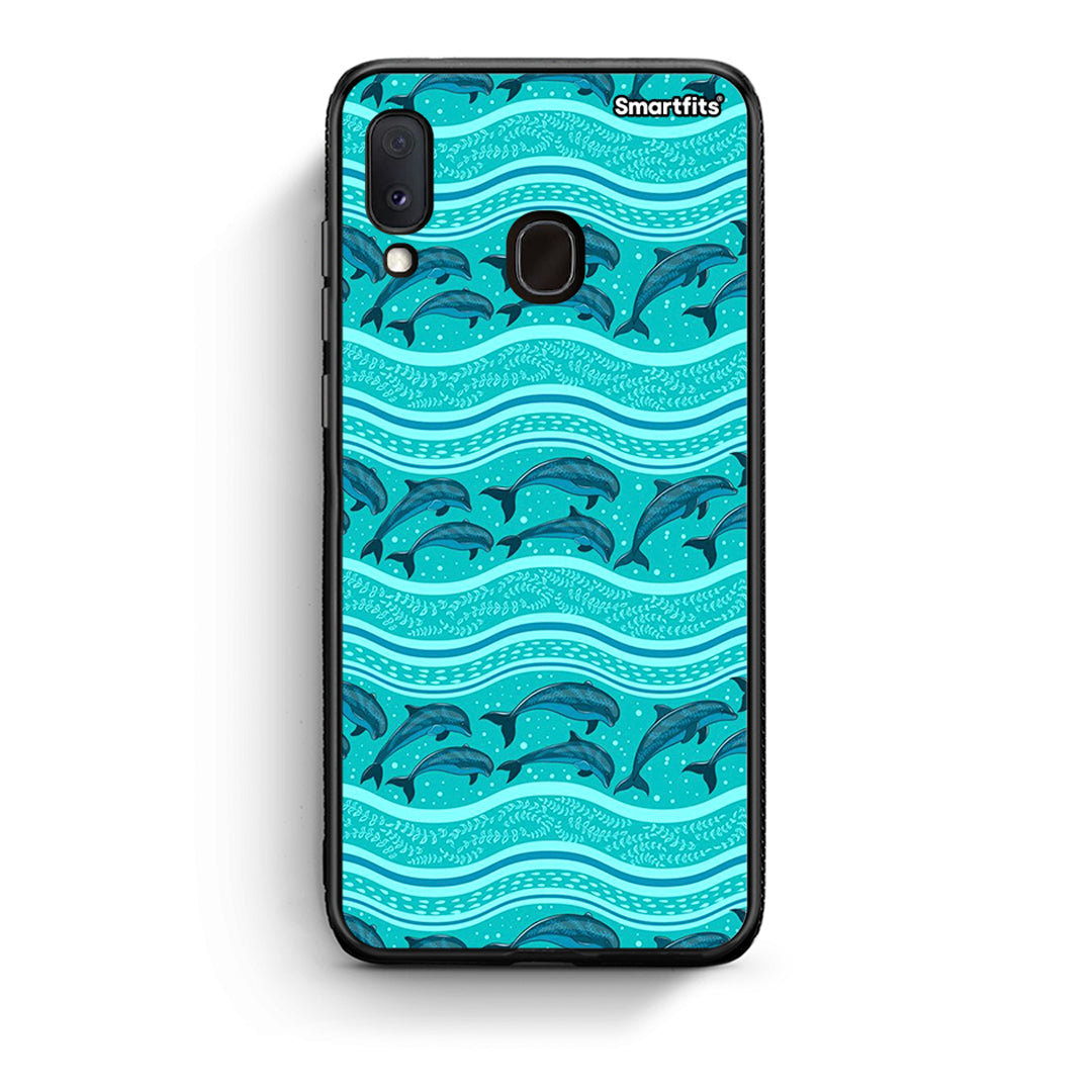 Samsung Galaxy M20 Swimming Dolphins θήκη από τη Smartfits με σχέδιο στο πίσω μέρος και μαύρο περίβλημα | Smartphone case with colorful back and black bezels by Smartfits