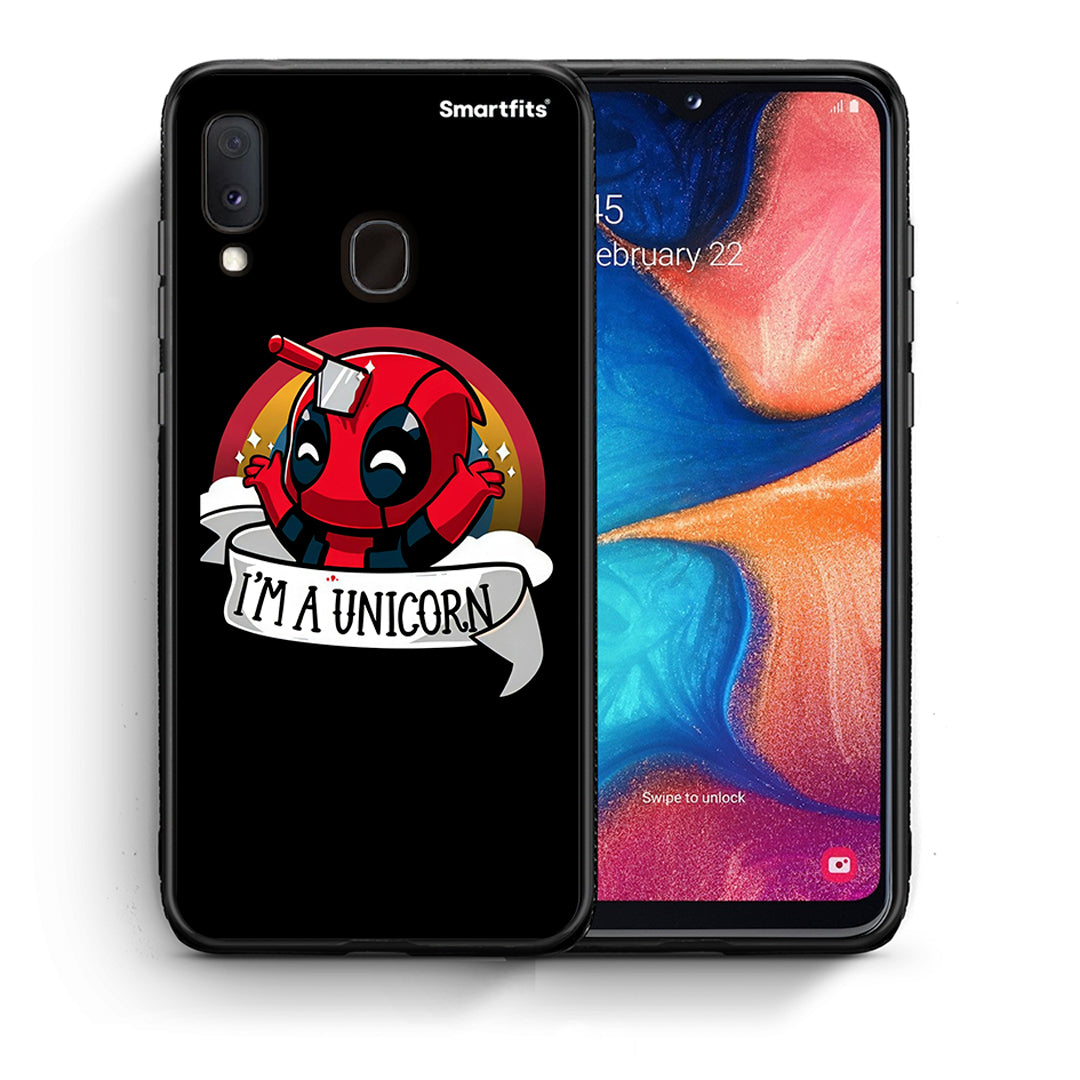 Θήκη Samsung Galaxy M20 Unicorn Deadpool από τη Smartfits με σχέδιο στο πίσω μέρος και μαύρο περίβλημα | Samsung Galaxy M20 Unicorn Deadpool case with colorful back and black bezels