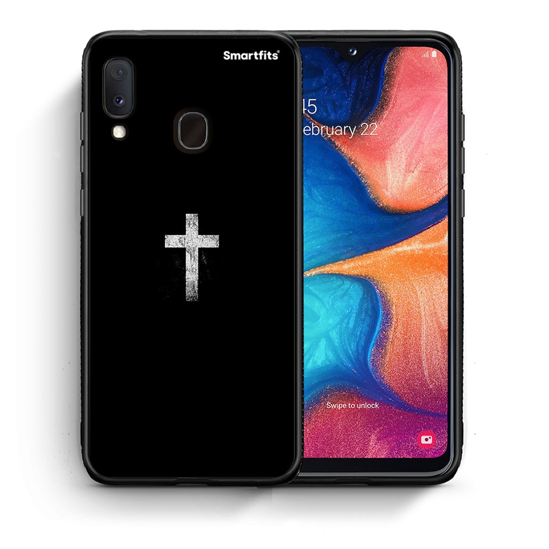 Θήκη Samsung Galaxy A30 White Cross από τη Smartfits με σχέδιο στο πίσω μέρος και μαύρο περίβλημα | Samsung Galaxy A30 White Cross case with colorful back and black bezels