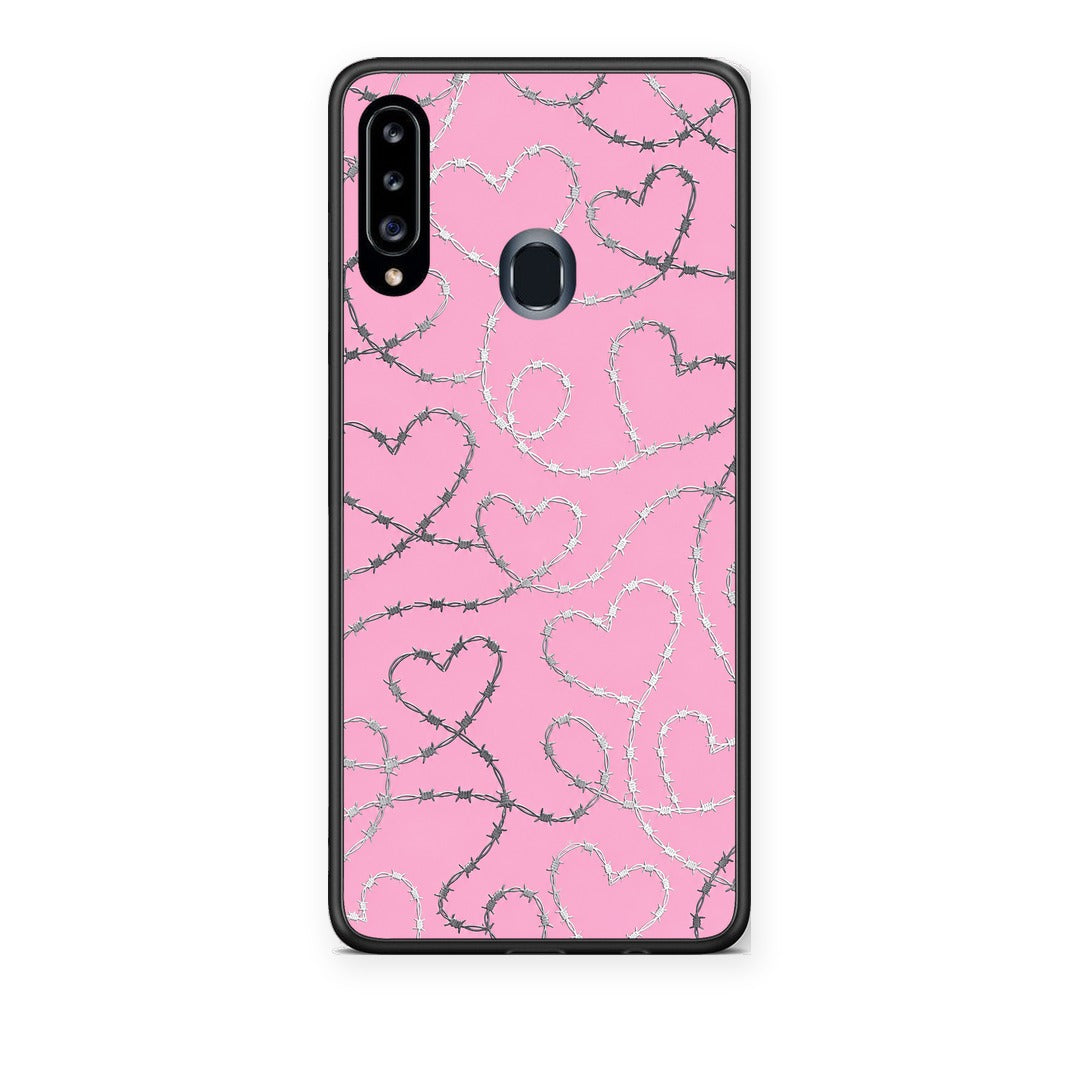 Θήκη Samsung Galaxy A20s Barbed Wire Hearts on Pink από τη Smartfits με σχέδιο στο πίσω μέρος και μαύρο περίβλημα | Samsung Galaxy A20s Barbed Wire Hearts on Pink case with colorful back and black bezels