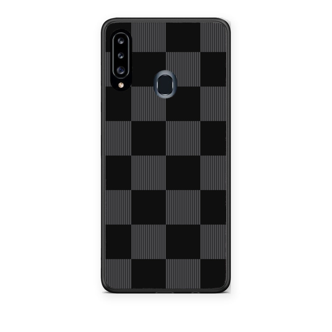 Θήκη Samsung Galaxy A20s Black and Charcoal Striped Checks από τη Smartfits με σχέδιο στο πίσω μέρος και μαύρο περίβλημα | Samsung Galaxy A20s Black and Charcoal Striped Checks case with colorful back and black bezels