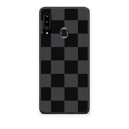 Θήκη Samsung Galaxy A20s Black and Charcoal Striped Checks από τη Smartfits με σχέδιο στο πίσω μέρος και μαύρο περίβλημα | Samsung Galaxy A20s Black and Charcoal Striped Checks case with colorful back and black bezels