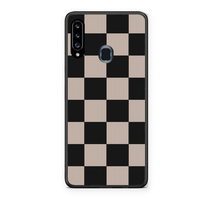 Θήκη Samsung Galaxy A20s Black and Taupe Striped Checks από τη Smartfits με σχέδιο στο πίσω μέρος και μαύρο περίβλημα | Samsung Galaxy A20s Black and Taupe Striped Checks case with colorful back and black bezels