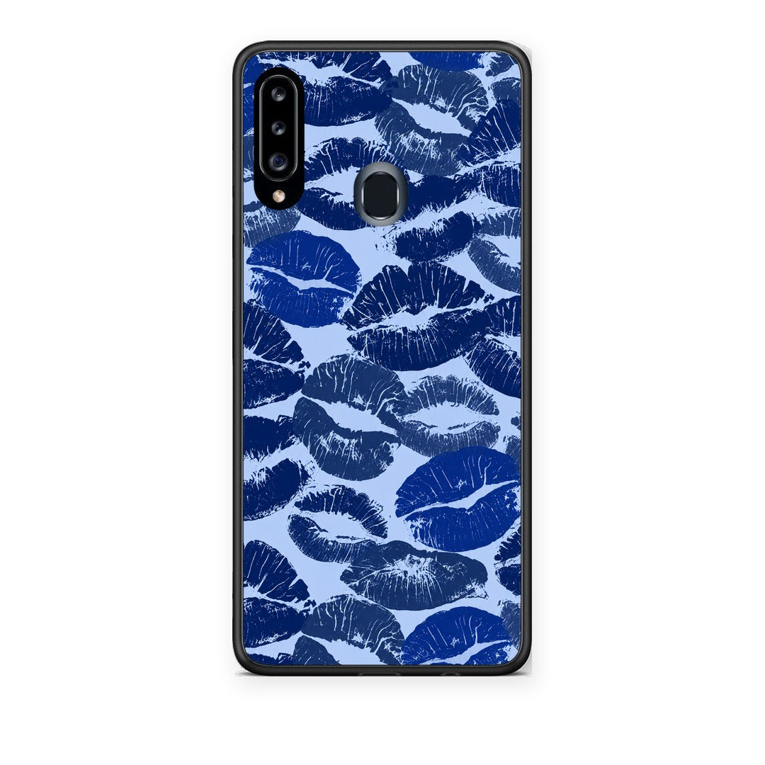 Θήκη Samsung Galaxy A20s Blue Lipstick Kisses από τη Smartfits με σχέδιο στο πίσω μέρος και μαύρο περίβλημα | Samsung Galaxy A20s Blue Lipstick Kisses case with colorful back and black bezels