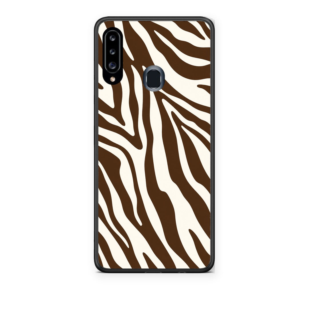 Θήκη Samsung Galaxy A20s Brown and Cream Zebra Stripes από τη Smartfits με σχέδιο στο πίσω μέρος και μαύρο περίβλημα | Samsung Galaxy A20s Brown and Cream Zebra Stripes case with colorful back and black bezels