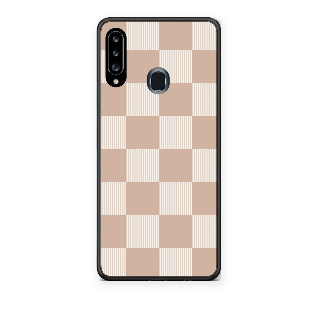 Θήκη Samsung Galaxy A20s Latte and Cream Striped Checks από τη Smartfits με σχέδιο στο πίσω μέρος και μαύρο περίβλημα | Samsung Galaxy A20s Latte and Cream Striped Checks case with colorful back and black bezels