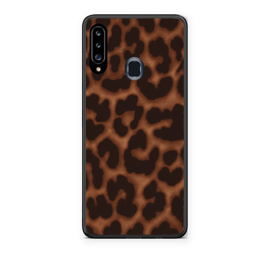Θήκη Samsung Galaxy A20s Leopard Print Dark Brown από τη Smartfits με σχέδιο στο πίσω μέρος και μαύρο περίβλημα | Samsung Galaxy A20s Leopard Print Dark Brown case with colorful back and black bezels