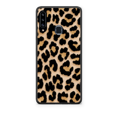 Θήκη Samsung Galaxy A20s Leopard Print Tan Small από τη Smartfits με σχέδιο στο πίσω μέρος και μαύρο περίβλημα | Samsung Galaxy A20s Leopard Print Tan Small case with colorful back and black bezels