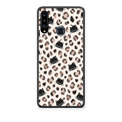 Θήκη Samsung Galaxy A20s Leopard Spots and Black Cats on Cream από τη Smartfits με σχέδιο στο πίσω μέρος και μαύρο περίβλημα | Samsung Galaxy A20s Leopard Spots and Black Cats on Cream case with colorful back and black bezels