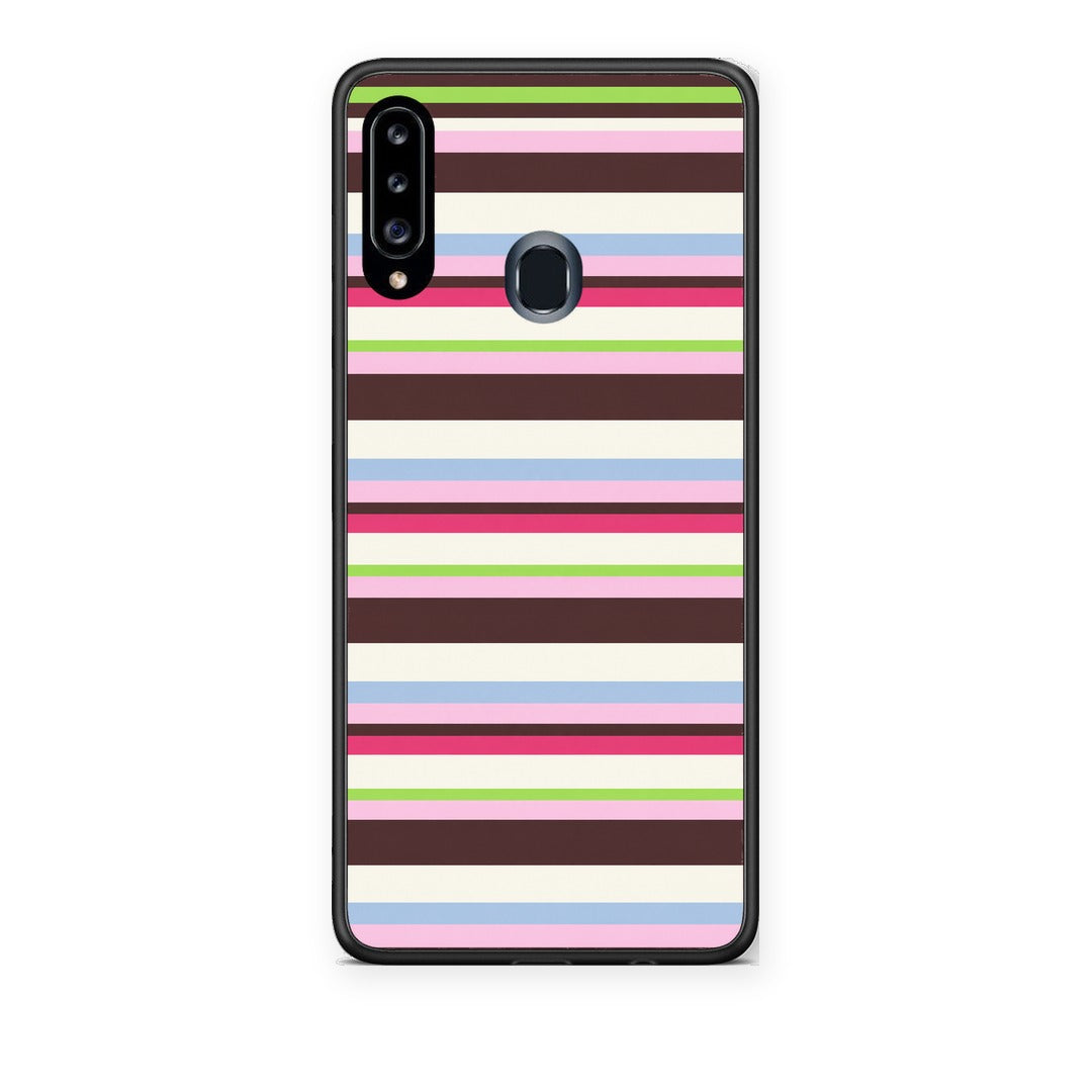 Θήκη Samsung Galaxy A20s Multicolour Horizontal Stripes από τη Smartfits με σχέδιο στο πίσω μέρος και μαύρο περίβλημα | Samsung Galaxy A20s Multicolour Horizontal Stripes case with colorful back and black bezels