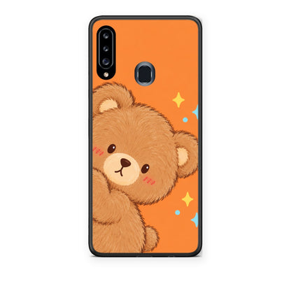 Θήκη Samsung Galaxy A20s Peekaboo Teddy on Orange από τη Smartfits με σχέδιο στο πίσω μέρος και μαύρο περίβλημα | Samsung Galaxy A20s Peekaboo Teddy on Orange case with colorful back and black bezels