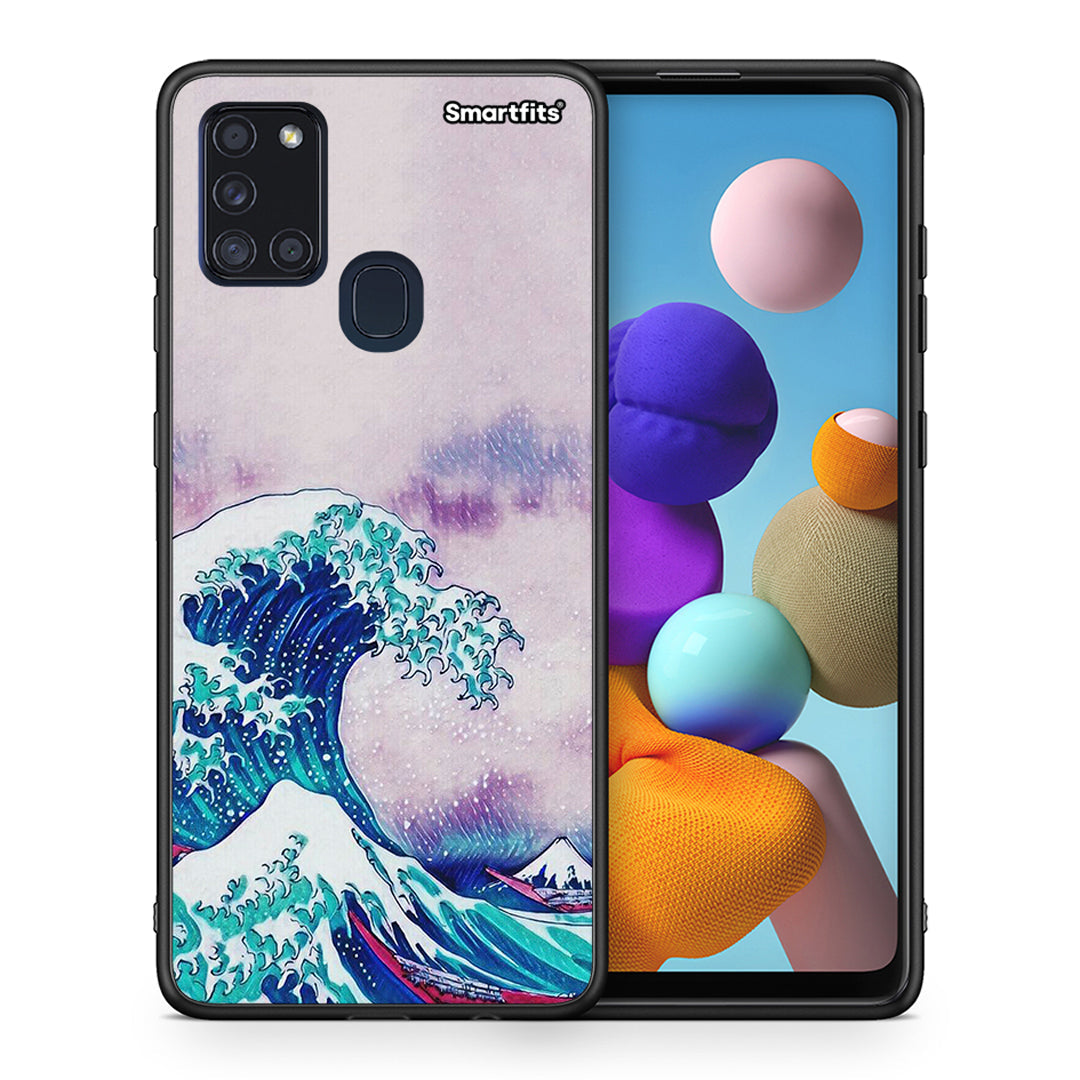 Θήκη Samsung A21s Blue Waves από τη Smartfits με σχέδιο στο πίσω μέρος και μαύρο περίβλημα | Samsung A21s Blue Waves case with colorful back and black bezels